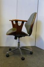 Bureaustoel retrostyle hout met groen kunstleer, Ophalen, Gebruikt, Onbekend, tweedehands artikel, Bureaustoel
