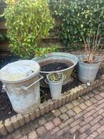 Zinken plantenbakken/emmers voor tuin of balkon, Tuin en Terras, Bloempotten, Ophalen, Gebruikt, Binnen, Metaal