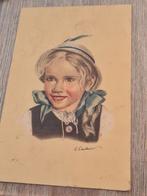 Vintage portret jongen met hoedje met veer, Verzenden, Gelopen, Kinderen