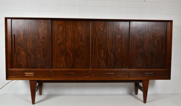 Deens Highboard/dressoir Palissander met bar en verlichting, Huis en Inrichting, Kasten | Wandmeubels, Gebruikt, 100 tot 150 cm