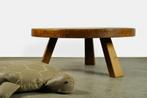 🟡 BRUTALIST / massief eikenhouten ronde salontafel / 1970s, 50 tot 100 cm, Minder dan 50 cm, Rond, Gebruikt