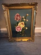Mini Olieverf Schilderij - Bloemstilleven in Gouden Lijst, Antiek en Kunst, Ophalen of Verzenden