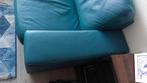 Blauwe leren bank - 233 cm breed, Ophalen, Gebruikt, Driepersoons, Rechte bank