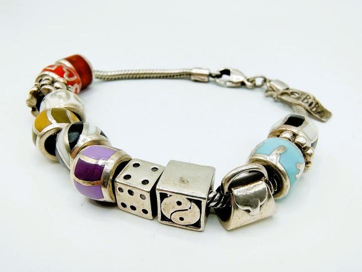 Zilveren bedelarmband, Biba, 21 cm, Sieraden, Tassen en Uiterlijk, Armbanden, Gebruikt, Zilver, Zilver, Met bedels of kralen, Verzenden