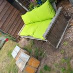 Steigerhouten tuinbank met twee tafel/ bankjes, Ophalen, Gebruikt, 3 zitplaatsen, Steigerhout