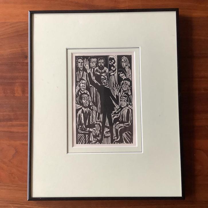 Houtsnede De Redenaar - Johan Dijkstra, Antiek en Kunst, Kunst | Etsen en Gravures, Ophalen of Verzenden