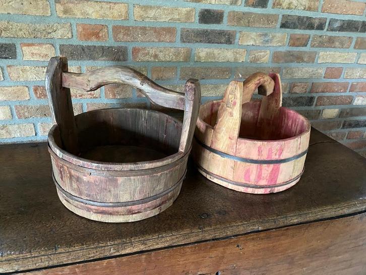 Landelijke houten water emmers, Huis en Inrichting, Woonaccessoires | Overige, Nieuw, Ophalen of Verzenden