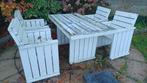 gratis tuintafel set wielen onder 4 stoelen hout iets werk, Tuin en Terras, Tuinsets en Loungesets, Ophalen, 4 zitplaatsen, Gebruikt