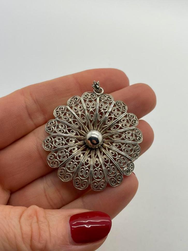 Z779 Prachtige zilveren filigrain hanger, Sieraden, Tassen en Uiterlijk, Antieke sieraden, Hanger, Zilver, Ophalen of Verzenden