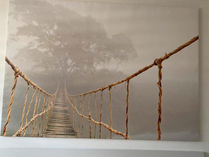 Grote Canvas Poster - Brug in Mist IKEA gekocht, Huis en Inrichting, Woonaccessoires | Schilderijen, Tekeningen en Foto's, Zo goed als nieuw