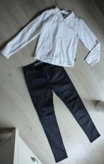 witte juliette blouse en Geisha glans broek blauw maat 140, Kinderen en Baby's, Kinderkleding | Maat 140, Little Miss Juliette