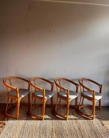 4 rotan bamboe eetkamer stoelen Mid Century Vintage beschikbaar voor biedingen
