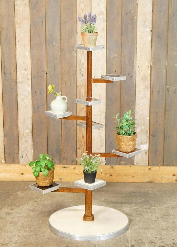 Vintage mid century plantenstandaard - etagère 'boom', Huis en Inrichting, Woonaccessoires | Zuilen en Pilaren, Gebruikt, Ophalen
