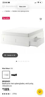 Ikea Brimnes Bedframe met opberglades, matras en topper!, Ophalen, Wit, Tweepersoons, 140 cm