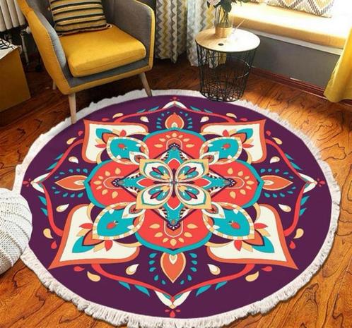 Vintage katoenen tapijt wasbaar rond kleed 100CM abstract, Huis en Inrichting, Stoffering | Tapijten en Kleden, Nieuw, 100 tot 150 cm
