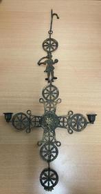 antieke religieuze metalen wandkandelaar - Byzantijns kruis, Ophalen of Verzenden