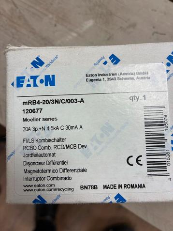 2x Installatieautomaat 20A - Eaton mRB4-20/3N/C/003-A beschikbaar voor biedingen