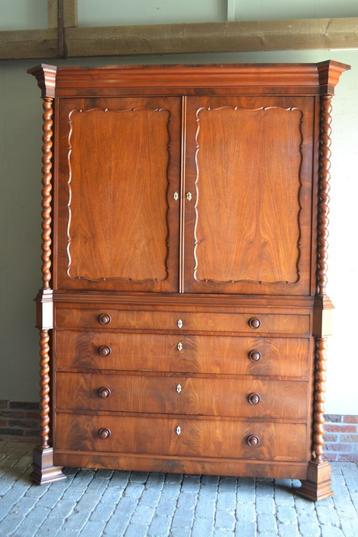 Prachtig antiek mahonie biedermeier kabinet, kast. beschikbaar voor biedingen