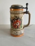 Vintage Gerz Bierpul met Vossen en Tinnen Deksel - Prachtig!, Antiek en Kunst, Antiek | Keramiek en Aardewerk, Ophalen of Verzenden