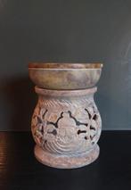 Speksteen Oliebrander met Snijwerk, Overige materialen, Gebruikt, Ophalen of Verzenden, Bruin
