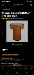 Nieuwe bijzet tafel, lichtbruin glas., Huis en Inrichting, Tafels | Bijzettafels, Ophalen, Minder dan 55 cm, Rond, Glas