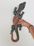Houten wanddecoratie gecko kleurig stipart, Ophalen of Verzenden