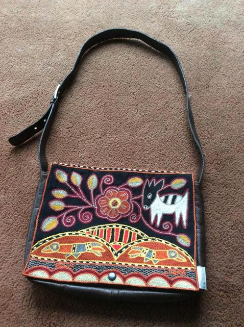 Damestas leder met borduursel, nieuw., Sieraden, Tassen en Uiterlijk, Tassen | Damestassen, Nieuw, Handtas, Bruin, Ophalen of Verzenden