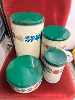 Leuke set boerenbont voorraadbussen met groene deksel, Div, Ophalen of Verzenden, Zo goed als nieuw, Div