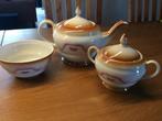 Theeservies, art deco stijl, 15 delig, goudbruin met paars, Ophalen of Verzenden