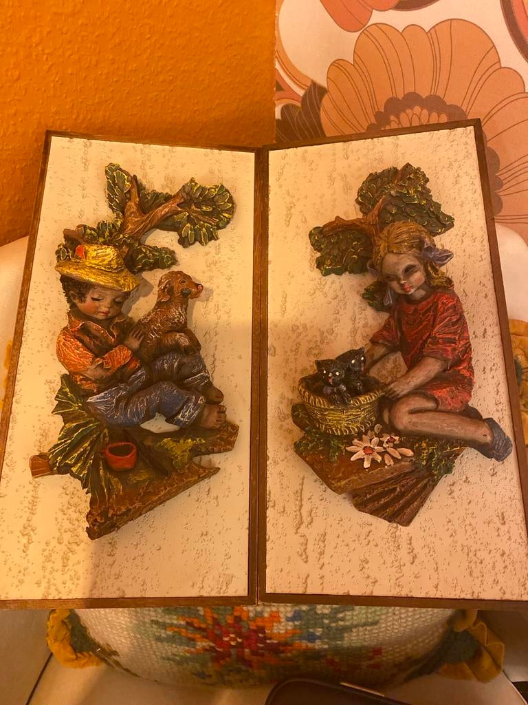 Vintage 3D Schilderij - Jongen en Meisje, Huis en Inrichting, Woonaccessoires | Wanddecoraties, Ophalen, Zo goed als nieuw