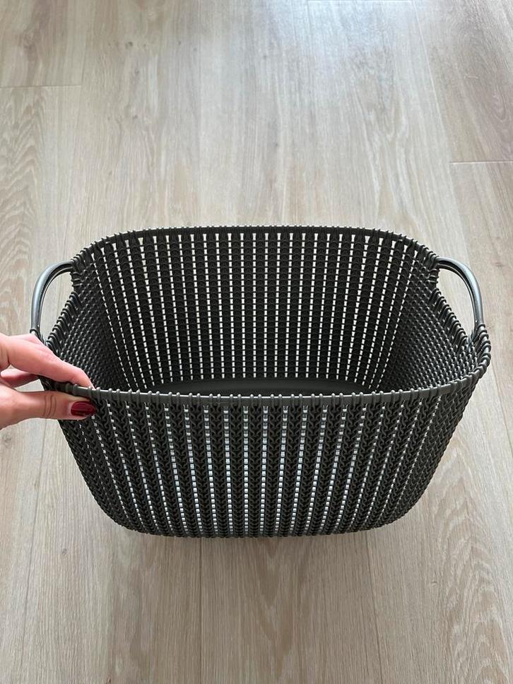 Curver Grey Knit Basket With Handles 19L, Huis en Inrichting, Woonaccessoires | Schalen en Manden, Zo goed als nieuw, Mand, Rechthoekig