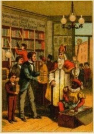 St. Sint Nicolaas Sinterklaas bezoekt een boekhandel 1920   beschikbaar voor biedingen