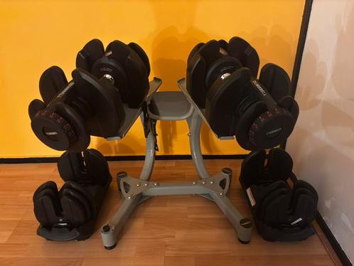 Verstelbare dumbbells tot 40 kg per stuk + gratis houder, Sport en Fitness, Fitnessmaterialen, Zo goed als nieuw, Dumbbell, Ophalen of Verzenden