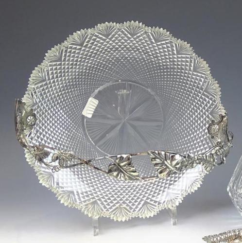 antiek 1880 geslepen kristallen schaaltje met zilveren greep, Antiek en Kunst, Antiek | Goud en Zilver, Zilver, Ophalen of Verzenden