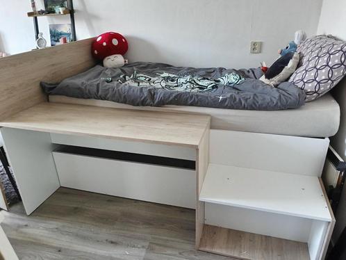 Halve hoogslaper met bureau, Huis en Inrichting, Slaapkamer | Bedden, Gebruikt, Eenpersoons, 90 cm, 190 cm of minder, Hout, Wit