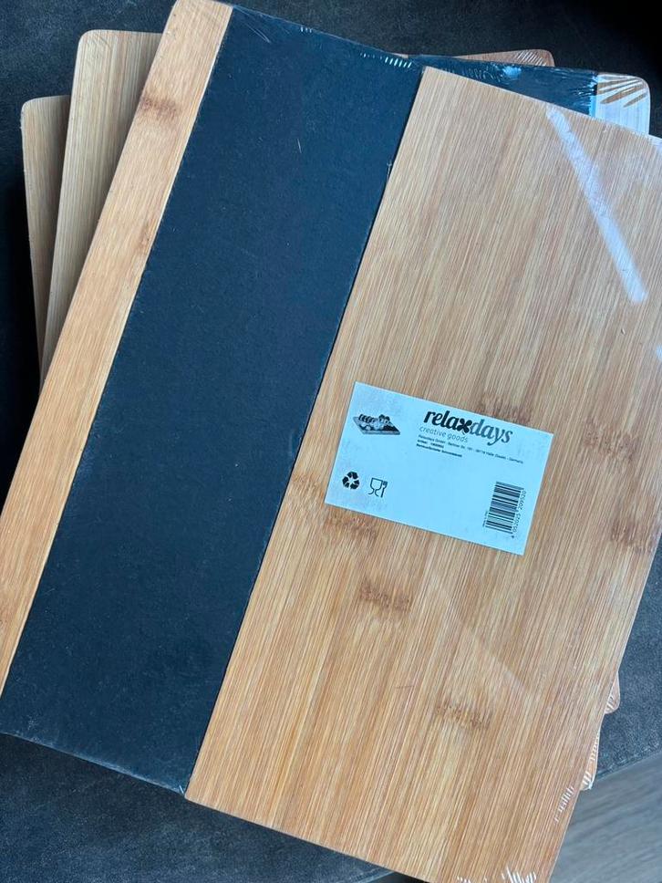 Bamboe snijplank met leisteen - Relaxdays, Huis en Inrichting, Keuken | Keukenbenodigdheden, Zo goed als nieuw, Verzenden