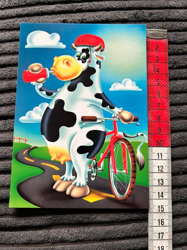 4. Kaart illustr Koe op fiets, Verzamelen, Ansichtkaarten | Themakaarten, Ongelopen, Ophalen of Verzenden