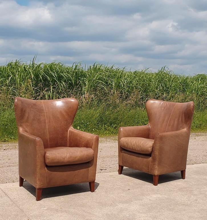 Set 2 leren oorfauteuils maschalke, Huis en Inrichting, Fauteuils, Zo goed als nieuw, 75 tot 100 cm, Ophalen