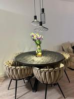 houten eettafel + 5 stoelen en salontafel(goede staat), Huis en Inrichting, Stoelen, Ophalen, Bruin, Zo goed als nieuw, Vijf, Zes of meer stoelen