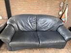 Blauwe leder bank met 2 zetels, Gebruikt, Ophalen of Verzenden, Rechte bank, Blauw