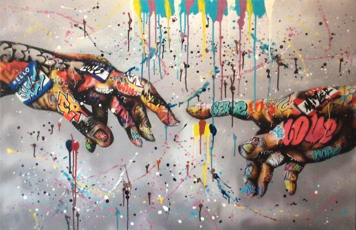 Michelangelo- Hand van God- Canvasdoek- Mixed Media-XXL, Huis en Inrichting, Woonaccessoires | Schilderijen, Tekeningen en Foto's