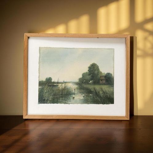J.H. Weissenbruch aquarel koeien in het weiland., Antiek en Kunst, Kunst | Schilderijen | Klassiek, Ophalen