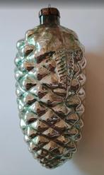 zeer grote oude kerstbal: dennenappel 15,5 cm, zilver, groen, Ophalen of Verzenden