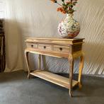 Sidetable - 3 lades - 100 x 36 cm - massief Teak – TTM Wonen, Nieuw, 25 tot 50 cm, 100 tot 150 cm, Teakhout