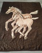 Vintage deken paarden Biederlack Velours, Huis en Inrichting, Woonaccessoires | Plaids en Woondekens, Gebruikt, Ophalen of Verzenden