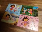 4 puzzels van Dora in houten doos, Ophalen, Minder dan 10 stukjes, Zo goed als nieuw, 6 maanden tot 2 jaar