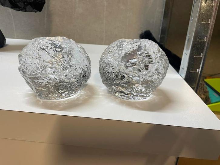2 Zweedse Kristallen Waxinelichthouders, Antiek en Kunst, Antiek | Glas en Kristal, Ophalen of Verzenden