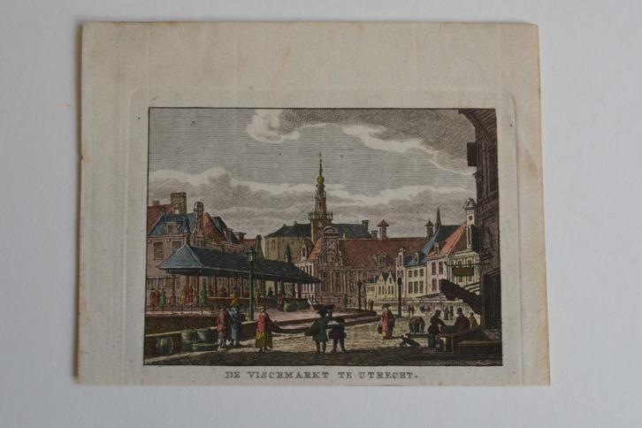 UTRECHT VISMARKT Handgekleurde kopergravure J. Bulthuis GS7, Antiek en Kunst, Kunst | Etsen en Gravures, Verzenden