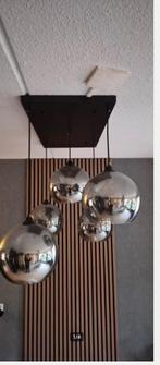 Art deco hanglamp zwart met smoke glas 5-lichts, Huis en Inrichting, Ophalen, Zo goed als nieuw, Glas, 50 tot 75 cm