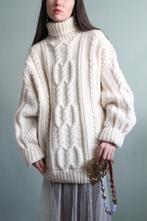Vintage oversized kabel trui Aran Iers vissers trui M, Kleding | Dames, Truien en Vesten, Maat 38/40 (M), Verzenden, Wit, Zo goed als nieuw